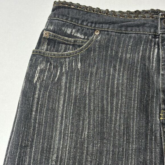 VTG Newport News Jeanology Denim Jean Skirt Black Laced Up Waist Back Slit SZ 18 - Picture 5 of 14